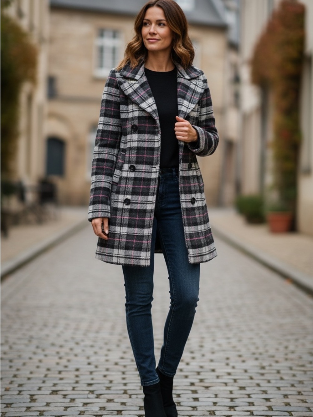 Women’s Plaid Belted Winter Coat